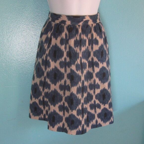 Michael Kors Summer Linen A-Line Mini Skirt Size 4 Rear Zipper Blue Ikat Print - Picture 5 of 10